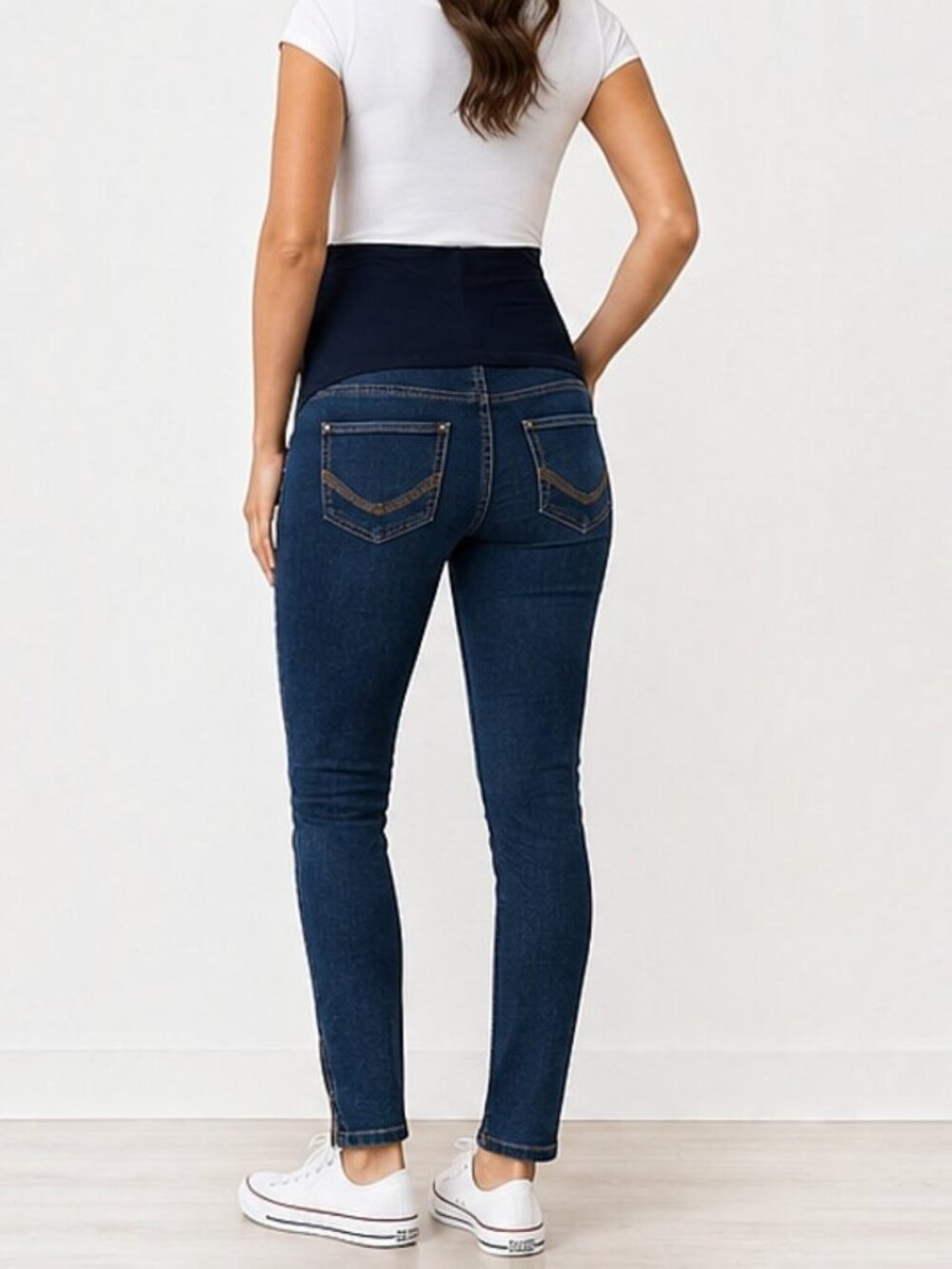 Haute Mama Maternity Skinny Ankle Zip Accent Jeans Over Belly Stretch Denim M - Picture 2 of 7